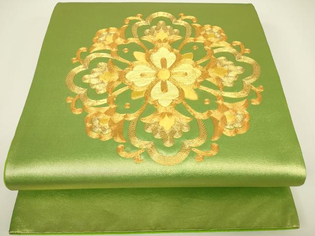 平和屋着物▼総刺繍 太鼓柄袋帯 駒刺繍 正倉院花文 金糸 正絹 逸品 DABG0963az