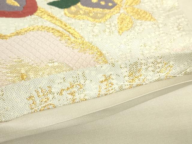 平和屋着物▼六通柄袋帯 唐織 瑞宝唐花文 金糸 正絹 逸品 DABG0979az