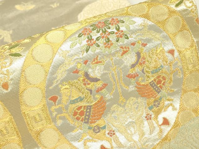 平和屋着物▼西陣の名門 本家加納 六通柄袋帯 連珠人物花文 金糸 引箔 正絹 逸品 DABG0983az