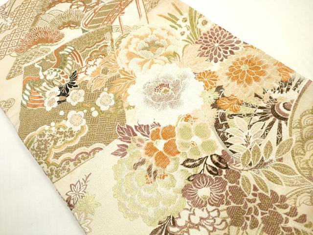 平和屋着物◎アンティーク 大正ロマン 丸帯 唐織 吉祥花鳥文 金銀糸 引き抜き帯 正絹 逸品 DABG1053xg