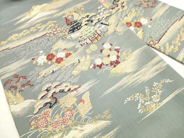 平和屋着物◎九寸名古屋帯 唐織 風景文 金銀糸 正絹 逸品 DABG1061xg