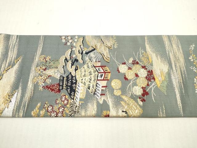 平和屋着物◎九寸名古屋帯 唐織 風景文 金銀糸 正絹 逸品 DABG1061xg