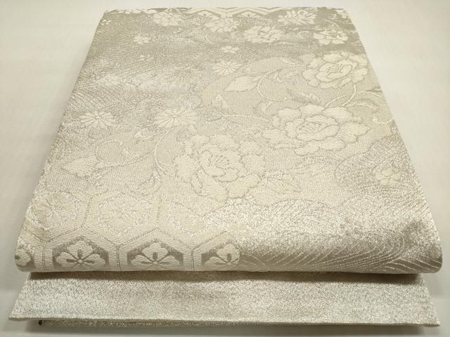 平和屋着物◎六通柄袋帯 唐織 雲取り吉祥花文 佐賀つづれ織 銀糸 正絹 逸品 DABG1092xg