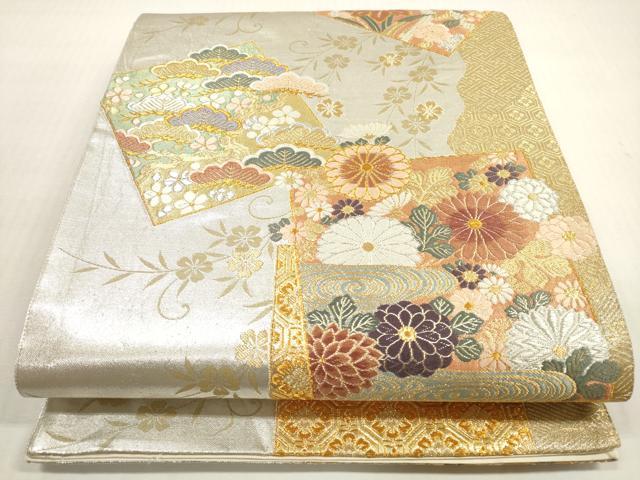 平和屋着物◎六通柄袋帯 唐織 吉祥色紙重ね草花文 金銀糸 正絹 逸品 DABG1107xg