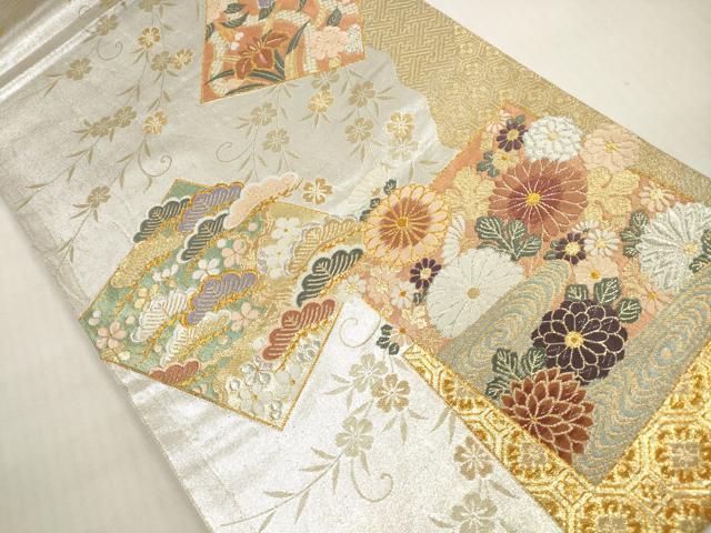 平和屋着物◎六通柄袋帯 唐織 吉祥色紙重ね草花文 金銀糸 正絹 逸品 DABG1107xg