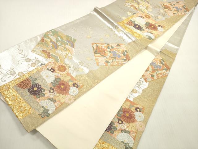 平和屋着物◎六通柄袋帯 唐織 吉祥色紙重ね草花文 金銀糸 正絹 逸品 DABG1107xg
