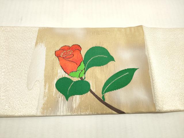 平和屋着物◎九寸名古屋帯 椿 金銀糸 正絹 逸品 DABG1160xg