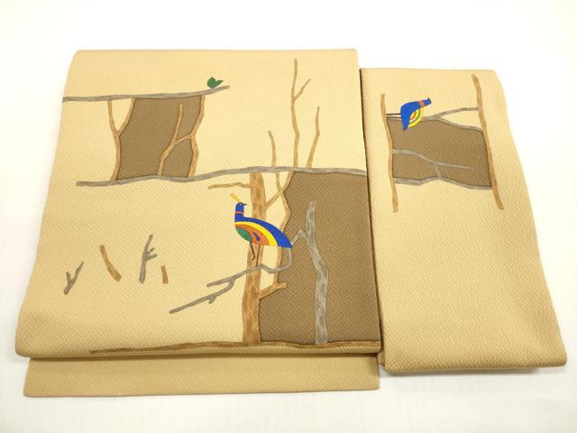 平和屋着物◎つけ帯 休み鳥 正絹 逸品 DABG1168xg