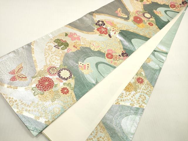 平和屋着物◎六通柄袋帯 唐織 流水花蝶丸文 乙女ごころ 金銀糸 正絹 逸品 DABG1193xg