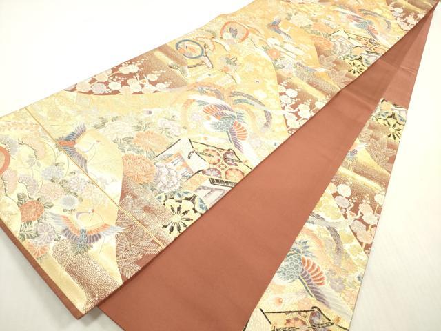 平和屋着物◎六通柄袋帯 御所車花鳥文 紹彩錦 九百織 金銀糸 正絹 逸品 DABG1195xg