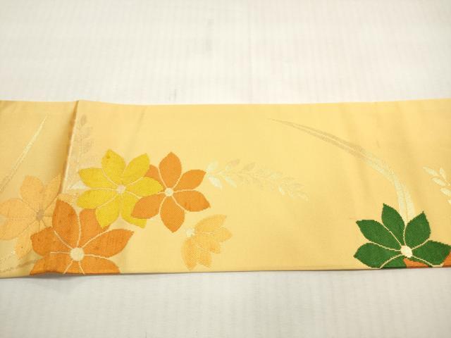 平和屋着物◎九寸名古屋帯 草花文 金糸 正絹 逸品 DABG1216xg
