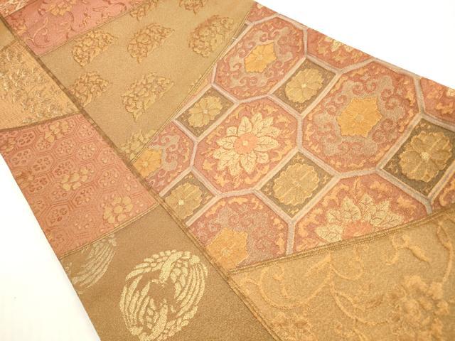 平和屋着物◎両面 六通柄袋帯 ふくれ織 切嵌花鳥文 金糸 正絹 逸品 未使用 DABG1223xg