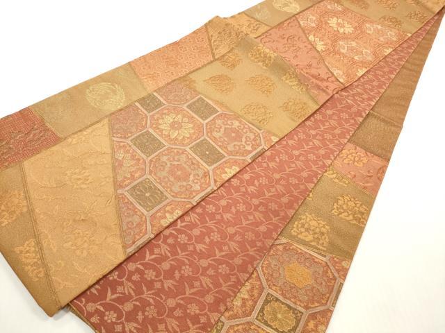 平和屋着物◎両面 六通柄袋帯 ふくれ織 切嵌花鳥文 金糸 正絹 逸品 未使用 DABG1223xg