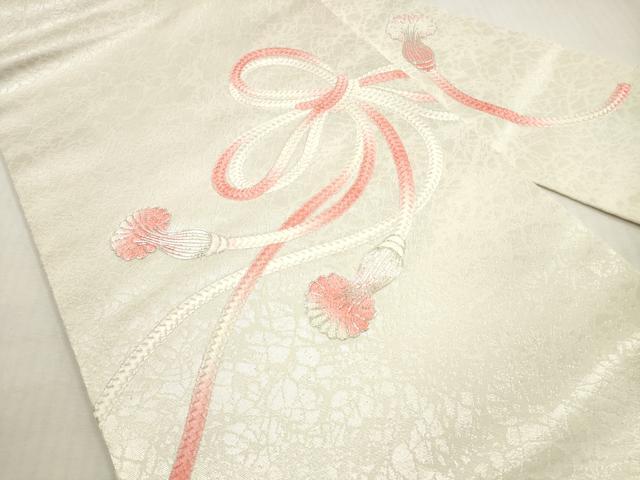平和屋着物◎九寸名古屋帯 総刺繍 駒刺繍 組紐 銀糸 正絹 逸品 DABG1381xg