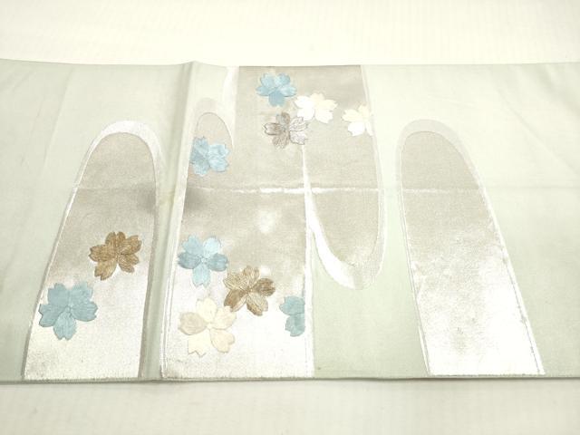 平和屋着物◎太鼓柄袋帯 駒刺繍 エ霞片輪車花文 金銀糸 正絹 逸品 DABG1418xg