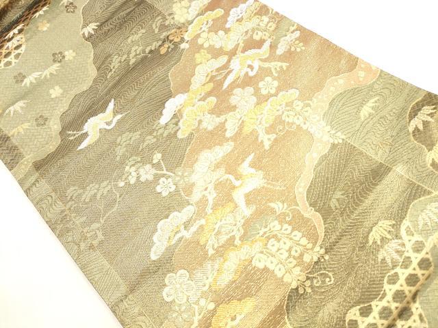 平和屋着物◎六通柄袋帯 道長飛鶴枝花文 金銀糸 三越扱い 正絹 逸品 DABG1439xg