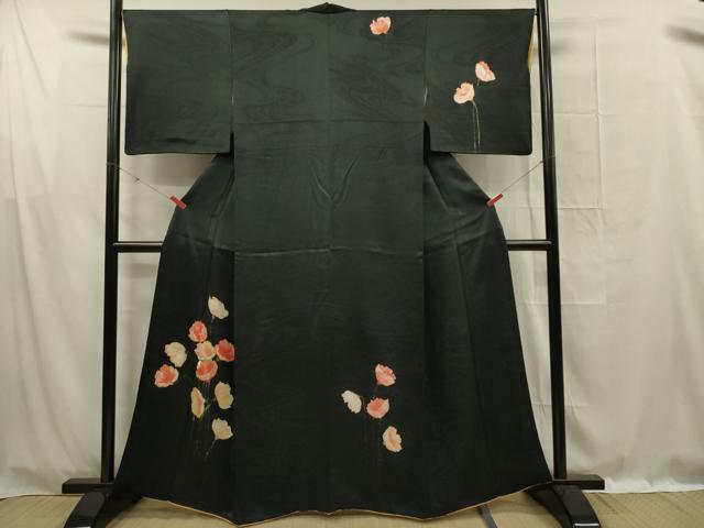 平和屋着物■訪問着 刺繍 舞花文 黒地 金彩 正絹 逸品 DABG1538ya