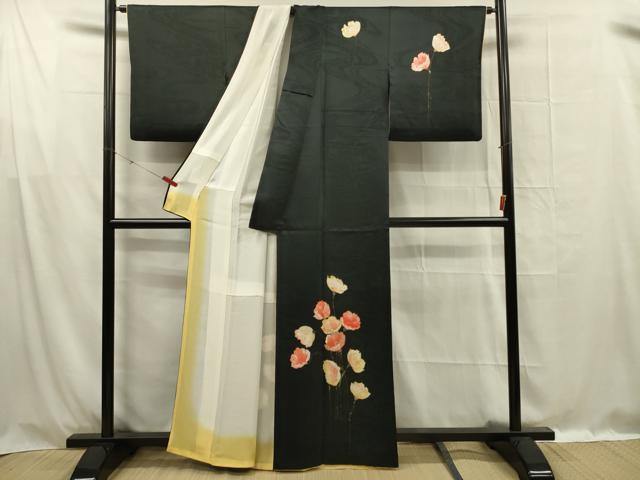 平和屋着物■訪問着 刺繍 舞花文 黒地 金彩 正絹 逸品 DABG1538ya