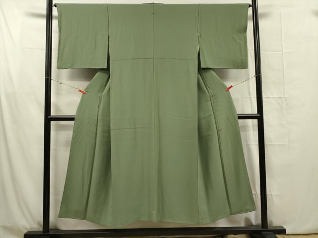 平和屋着物■上質な色無地 松葉色 反端付き 正絹 逸品 DABG1632ya