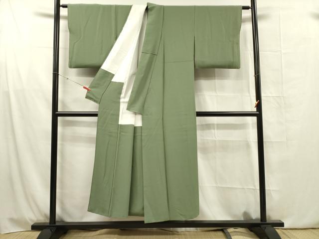 平和屋着物■上質な色無地 松葉色 反端付き 正絹 逸品 DABG1632ya