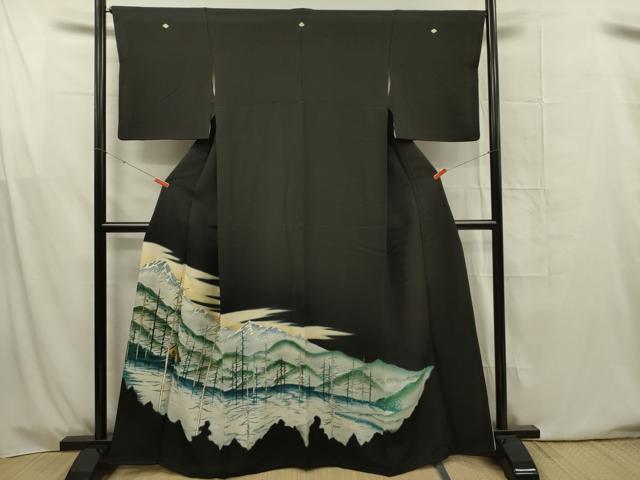 平和屋着物■豪華黒留袖 遠山風景文 暈し染め 金彩 正絹 逸品 DABG1648ya