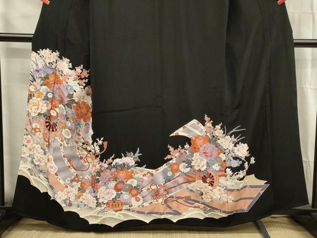 平和屋着物■豪華黒留袖 駒刺繍 花車文 金彩 正絹 逸品 DABG1657ya