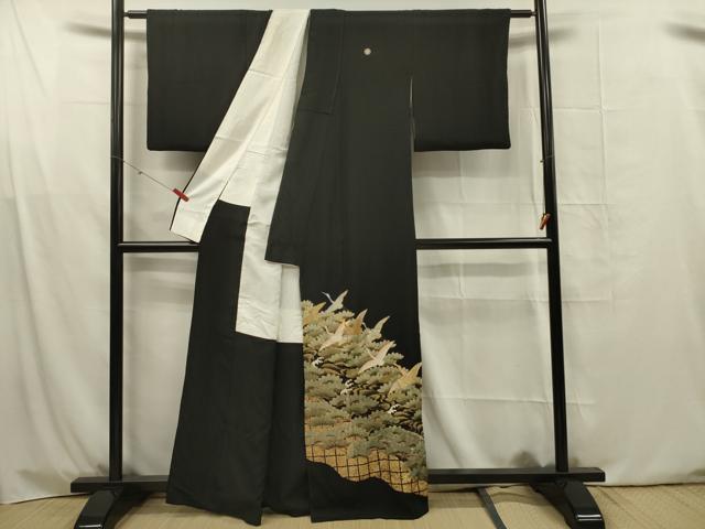 平和屋着物■豪華黒留袖 駒刺繍 飛鶴松文 金銀彩 正絹 逸品 DABG1681ya
