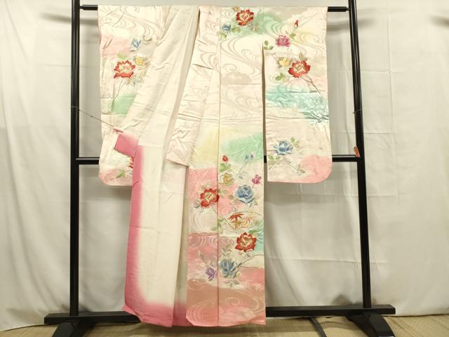 平和屋着物■豪華振袖 総刺繍 駒刺繍 草花文 暈し染め 金銀糸 正絹 逸品 DABG1683ya