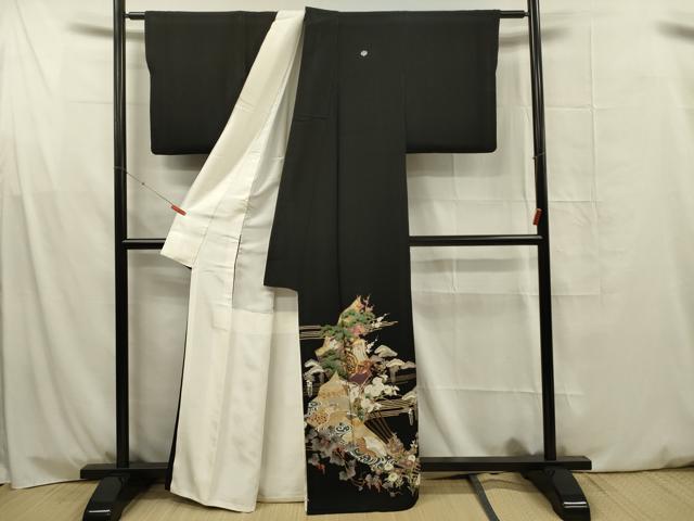 平和屋着物■豪華黒留袖 駒刺繍 御所車花松文 枝梅 金彩 正絹 逸品 DABG1693ya