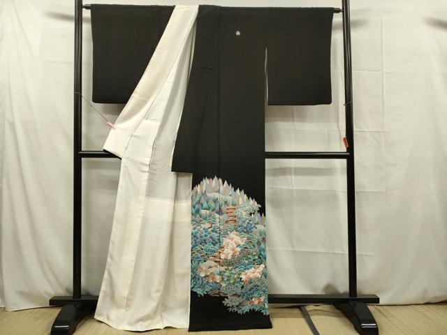 平和屋着物■豪華黒留袖 風景花松文 金彩 正絹 逸品 DABG1696ya