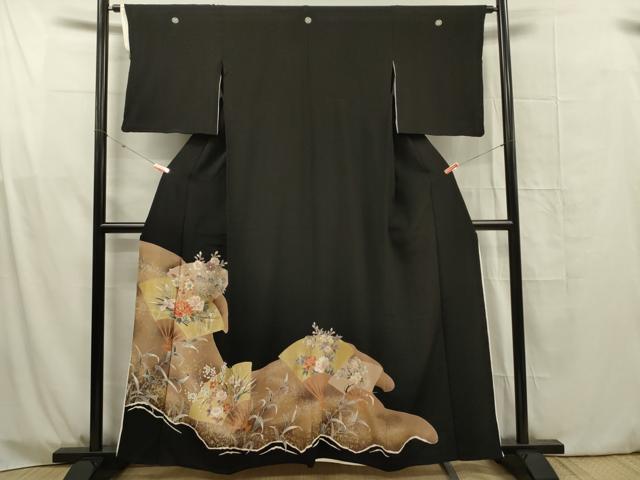 平和屋着物■豪華黒留袖 扇面花文 金彩 正絹 逸品 DABG1701ya
