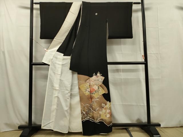 平和屋着物■豪華黒留袖 扇面花文 金彩 正絹 逸品 DABG1701ya