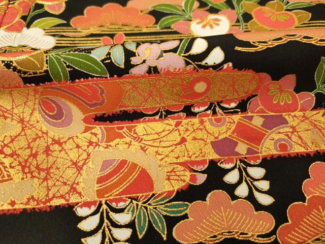 平和屋着物■豪華黒留袖 駒刺繍 霞花松文 金彩 正絹 逸品 DABG1713ya