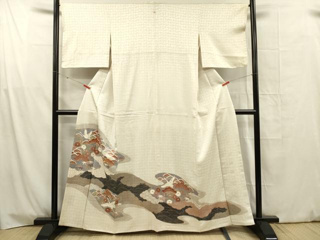 平和屋着物■豪華色留袖 駒刺繍 飛鶴花松文 金彩 正絹 逸品 DABG1723ya