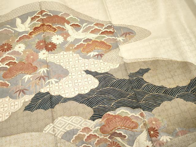平和屋着物■豪華色留袖 駒刺繍 飛鶴花松文 金彩 正絹 逸品 DABG1723ya