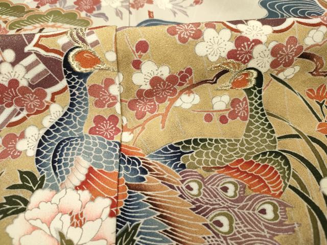 平和屋着物■豪華黒留袖 作家物 駒刺繍 扇面孔雀花文 宝尽くし 金糸 正絹 逸品 DABG1743ya