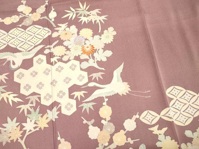 平和屋着物■豪華色留袖 刺繍 飛鶴花文 金彩 正絹 逸品 DABG1754ya