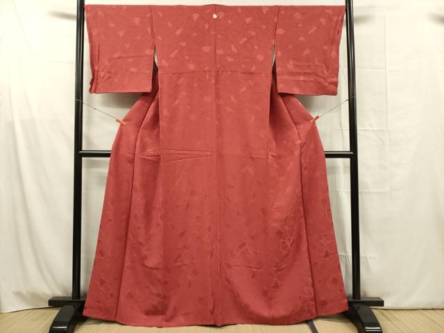 平和屋着物■上質な色無地 霞地紋 赤紅色 正絹 逸品 DABG1757ya