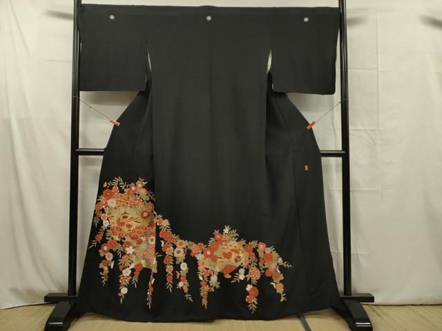 平和屋着物■豪華黒留袖 作家物 駒刺繍 草花文 金彩 正絹 逸品 DABG1758ya