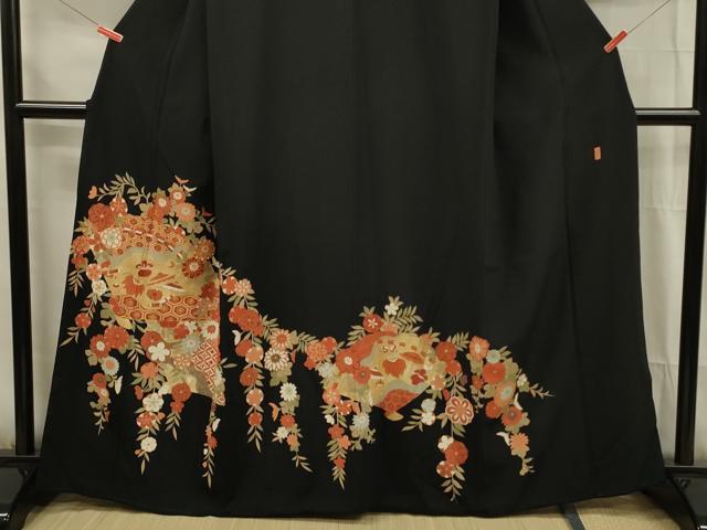 平和屋着物■豪華黒留袖 作家物 駒刺繍 草花文 金彩 正絹 逸品 DABG1758ya