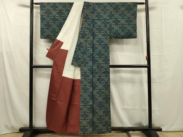 平和屋着物■上質な紬 型染め 吉祥舞蝶文 正絹 逸品 DABG1788ya