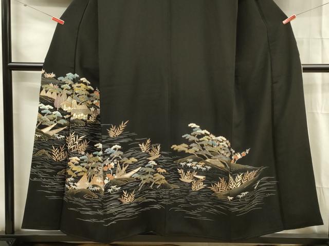 平和屋着物■豪華黒留袖 駒刺繍 風景松文 枝梅 金彩 正絹 逸品 DABG1798ya