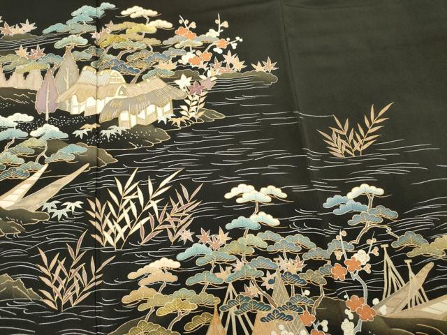平和屋着物■豪華黒留袖 駒刺繍 風景松文 枝梅 金彩 正絹 逸品 DABG1798ya