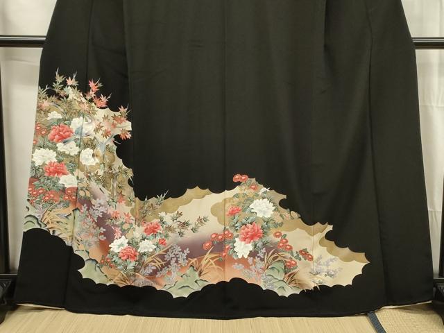 平和屋着物■豪華黒留袖 草花文 花喰い鳥 金彩 正絹 逸品 DABG1806ya