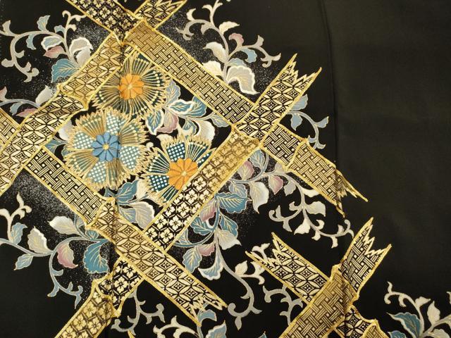 平和屋着物■豪華黒留袖 駒刺繍 草花文 金彩 三越扱い 正絹 逸品 DABG1810ya