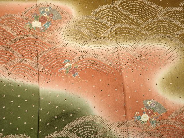 平和屋着物■訪問着 絞り 青海波 扇面草花文 暈し染め 金彩 正絹 逸品 DABG1824ya