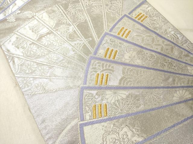 平和屋着物◎両面 全通柄袋帯 檜扇花文 金銀糸 正絹 逸品 DABG1873ya