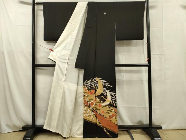 平和屋着物■豪華黒留袖 扇面飛鶴花松文 金彩 正絹 逸品 DABG1910ya