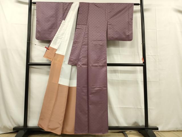 平和屋着物■上質な色無地 毘沙門亀甲地紋 葡萄鼠色 正絹 逸品 DABG1919ya