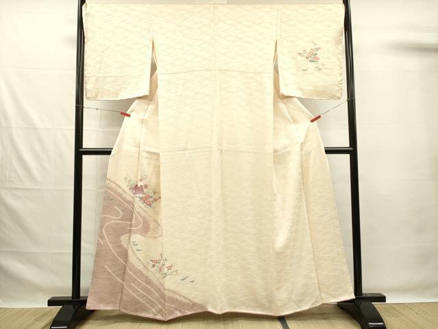 平和屋着物■訪問着 刺繍 絞り 風景花文 金彩 正絹 逸品 DABG1984ya